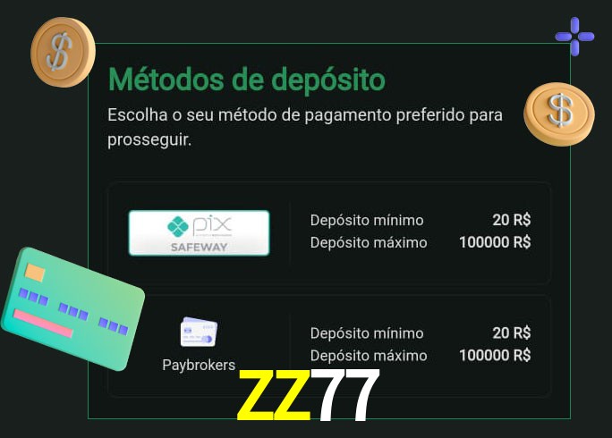 O cassino ZZ77 oferece uma grande variedade de métodos de pagamento